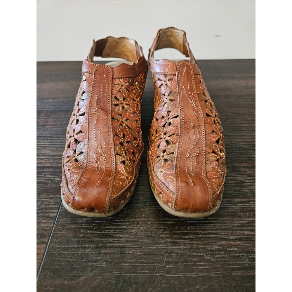 PIKOLINOS Leather Daisy Cutout Scalloped Mules Artisan Boho Cottagecore - Sz 40 - Picture 3 of 12